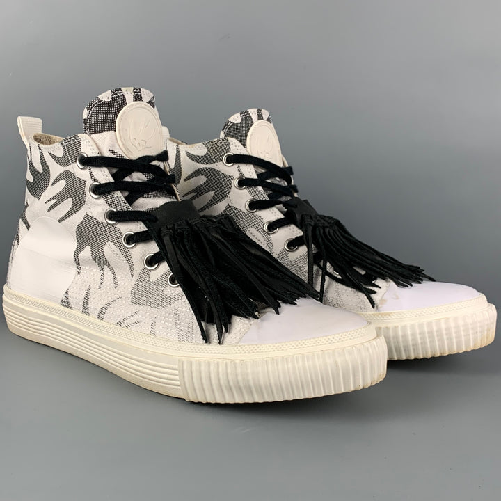 MCQ by ALEXANDER MCQUEEN Size 10 White Black Print Canvas High Top Sneakers