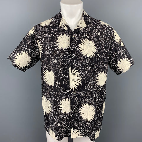JUNYA WATANABE S/S 17 Size M Black & White Floral Cupro / Rayon Camp Short Sleeve Shirt