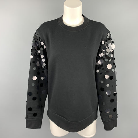 SPORTMAX Size M Black Cotton Blend Payette Sequin Sleeve Pullover Sweatshirt