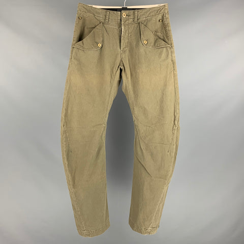 KATOTOOL PROJECT Pantalon décontracté en coton à chevrons vert taille 32 avec braguette boutonnée