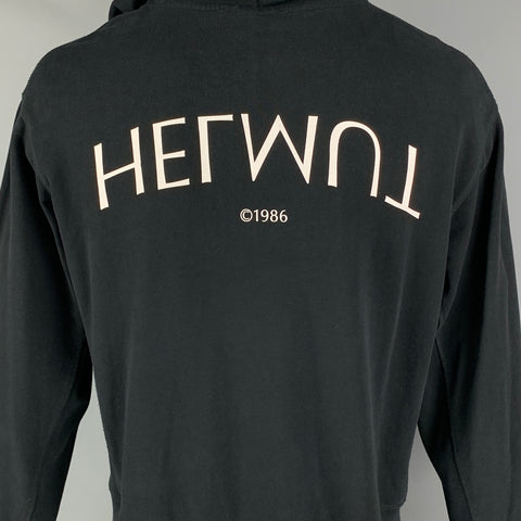 HELMUT LANG L'APOCALYPSE JOYEUSE 1986 Size XL Black White Cotton Hooded Sweatshirt