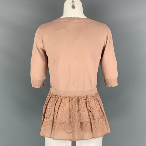 N°21 Size 6 Beige Nude Eyelet Short Sleeve Casual Top