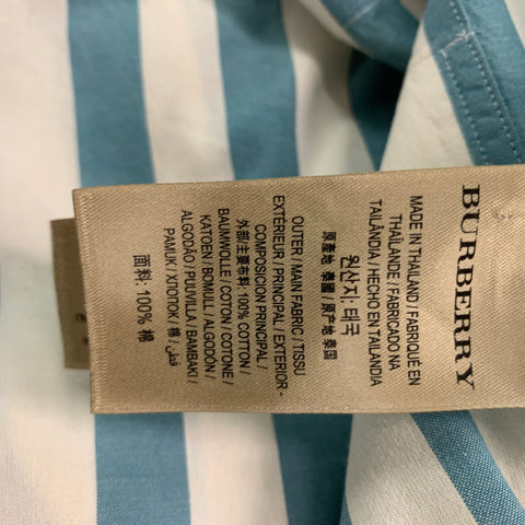 BURBERRY LONDON Size S Blue White Stripe Cotton Short Sleeve Shirt