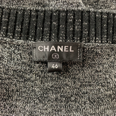 CHANEL Size 14 Silver Knitted Textured Wool Blend Shift Dress