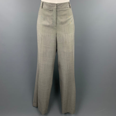 AKRIS Size 10 Grey Glenplaid Gabardine Wide Leg Dress Pants