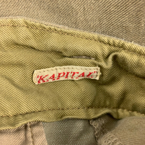 KAPITAL Size XL Khaki Cotton Wide Leg Casual Pants