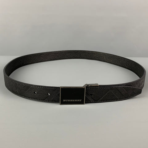 BURBERRY Size 40 Black Embossed Leather Belt