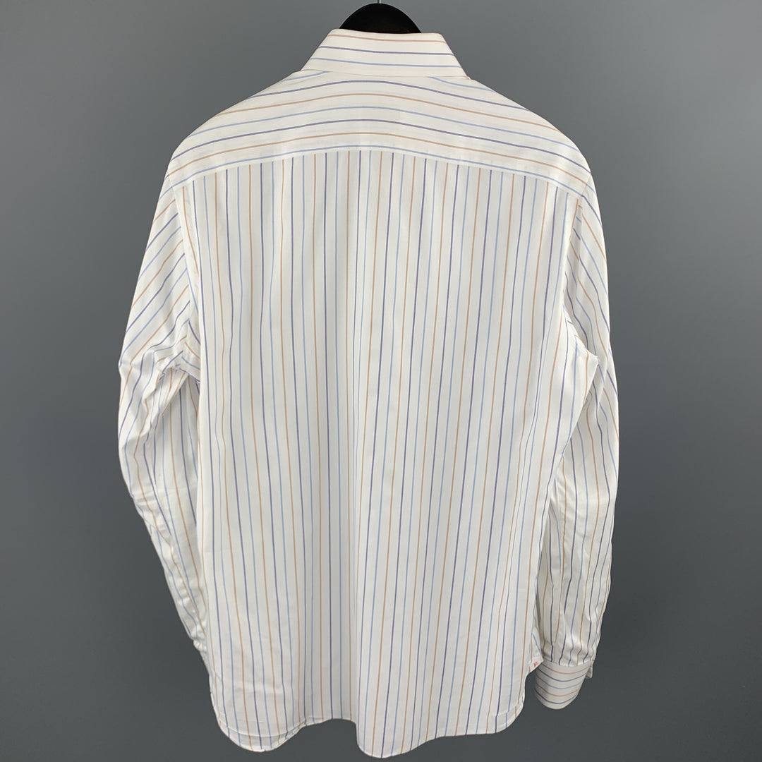 ISAIA Size M White Stripe Cotton Button Up Long Sleeve Shirt