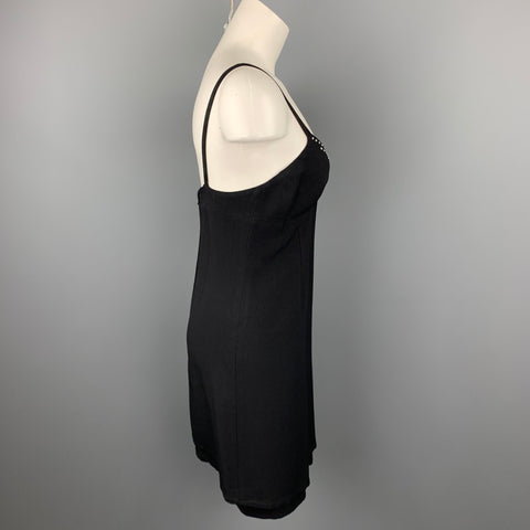 SONIA RYKIEL Size 6 Black Rhinestone Acetate / Viscose Spaghetti Strap Cocktail Dress