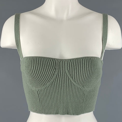 JONATHAN SIMKHAI Taille S Gris Vert Modal Mélange Côtelé Bralette Casual Top