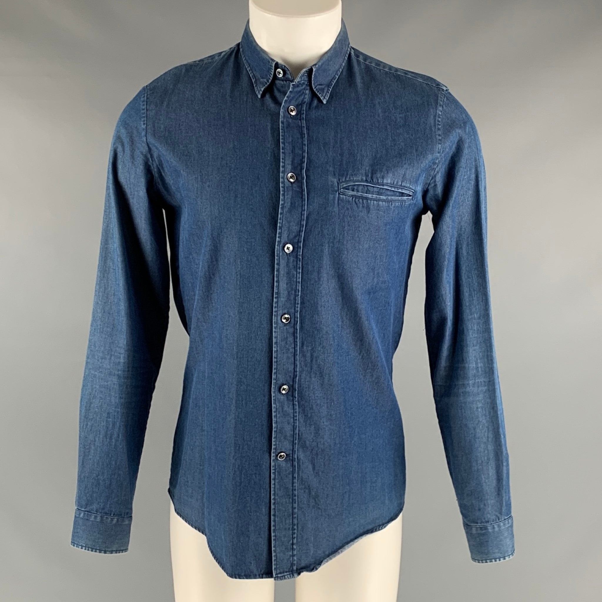 MAISON MARTIN MARGIELA Size S Blue Chambray Cotton One pocket Long
