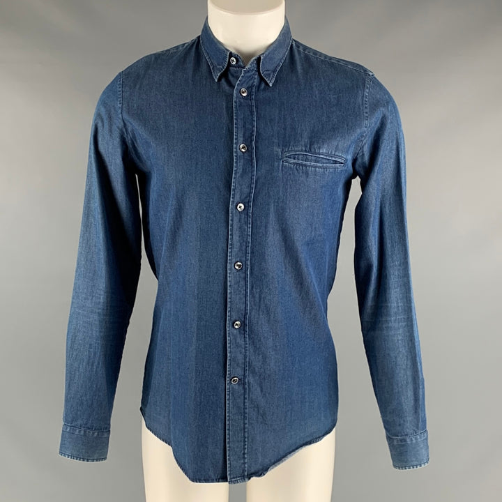 MAISON MARTIN MARGIELA Size S Blue Chambray Cotton One pocket Long Sleeve Shirt