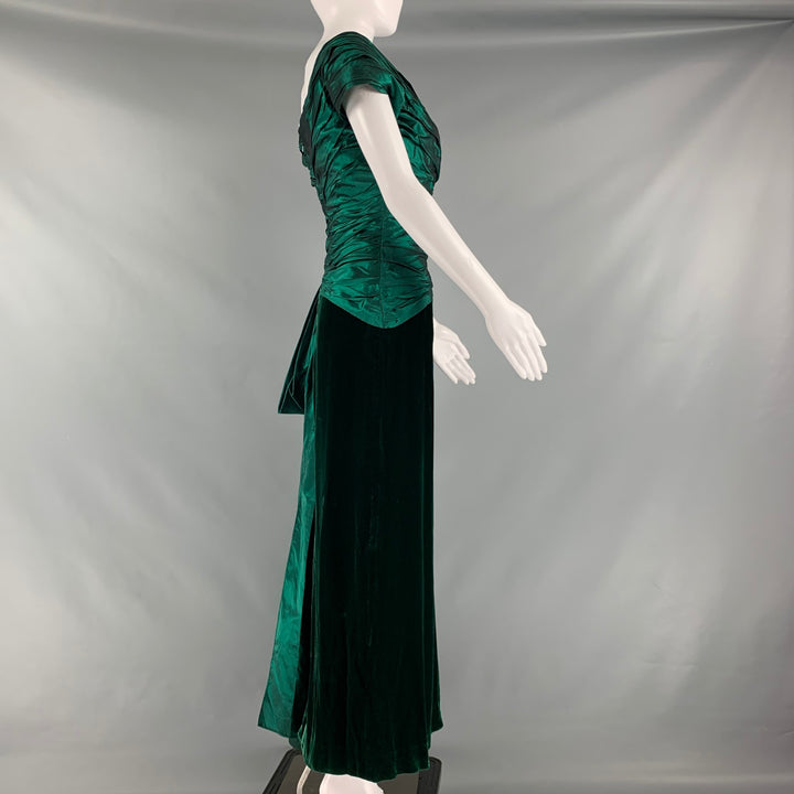 BELLVILLE SASSOON Size 8 Green Taffeta Ruched Cap Sleeves Long Gown