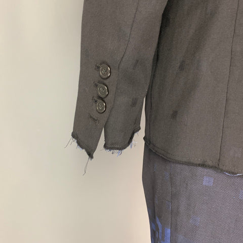 VIVIENNE WESTWOOD MAN Size 42 Blue Black Square Print Wool Blend Raw Hem Double Breasted Suit