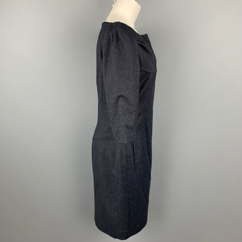 CoSTUME NATIONAL Size 8 Charcoal Heather Wool / Cotton Boat Neck A-Line Dress