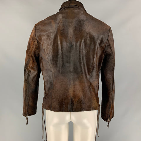 JOHN VARVATOS Size 40 Brown Calf Hair Zip Up Jacket