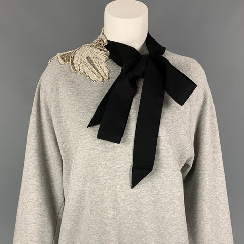 DRIES VAN NOTEN Size XS Grey Black Cotton Beaded Black Ribbon Pullover
