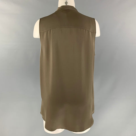 THEORY Size L Olive Silk Solid Sleeveless Blouse