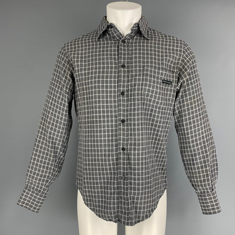 DOLCE & GABBANA Size S Grey White Plaid Wool / Rayon Long Sleeve Shirt
