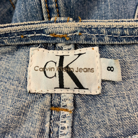 CALVIN KLEIN Size 8 Blue Cotton Button Down Mini Skirt
