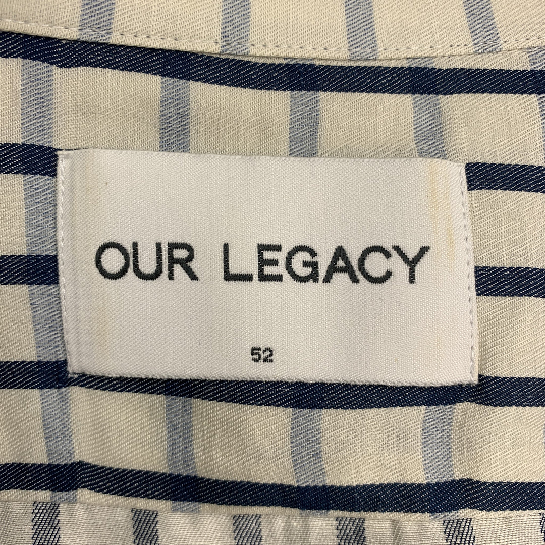 OUR LEGACY Size 42 Cream & Navy Plaid Cotton Patch Flap Pockets Shirt