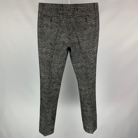 CALVIN KLEIN COLLECTION Size 32 Black & Grey Print Wool / Cotton Tuxedo Dress Pants