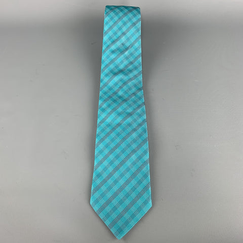 ARMANI COLLEZIONI Aqua Blue Plaid Silk Tie