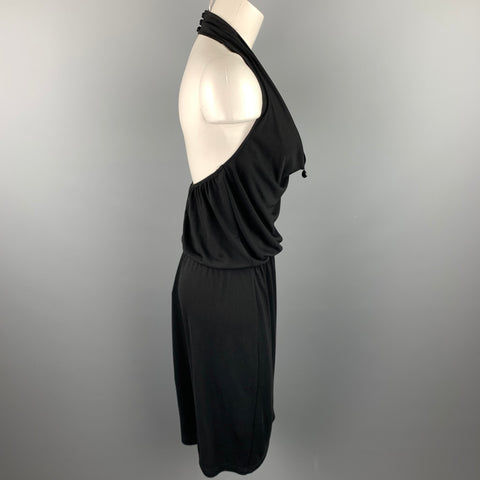 CALLE. JOHN Vestido de cóctel halter de mezcla de acetato negro talla 6