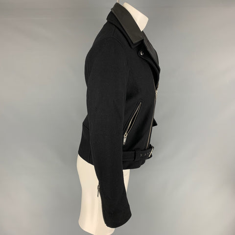 THE KOOPLES Size M Black Solid Wool Blend Biker Coat