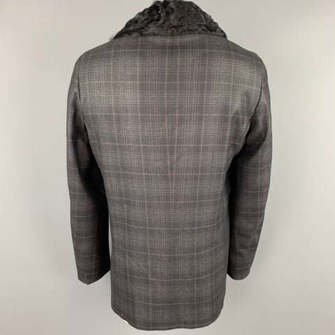 Z ZEGNA Size 42 Charcoal Plaid Wool Double Breasted Coat