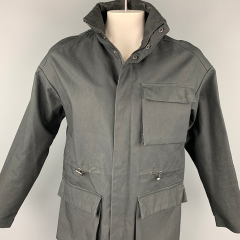 WHYRED Size XXL Black Cotton Patch Pocket Hooded Coat