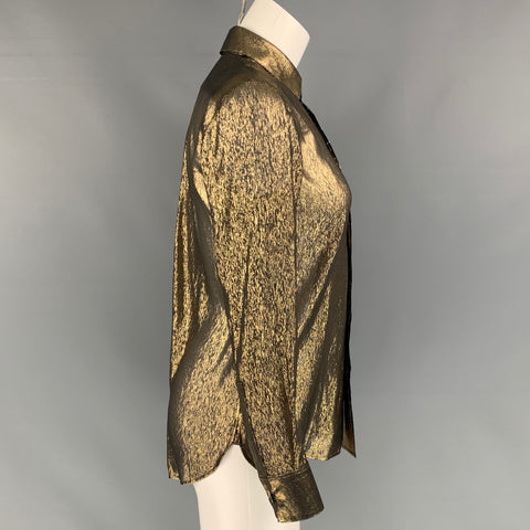 SAINT LAURENT Size 4 Gold Silk / Polyester Metallic Blouse
