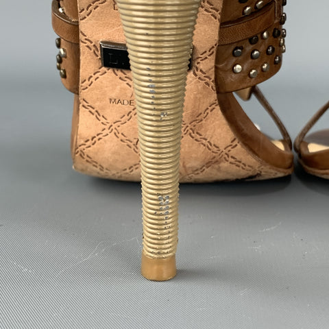 L.A.M.B Size 7 Brown Studded Leather Strappy Sandals