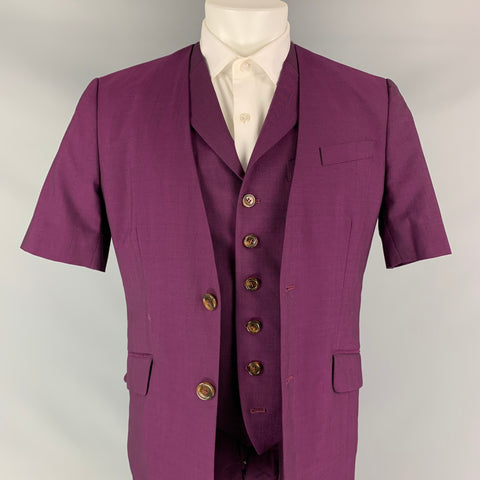 VIVIENNE WESTWOOD MAN Size 38 Purple Wool Short Sleeve Regular Fit 3 Piece Suit