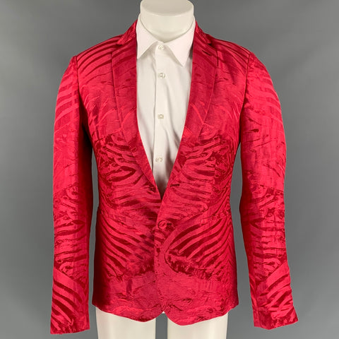 ROBERTO CAVALLI Size 34 Fuchsia Jacquard Linen / Silk Notch Lapel Sport Coat