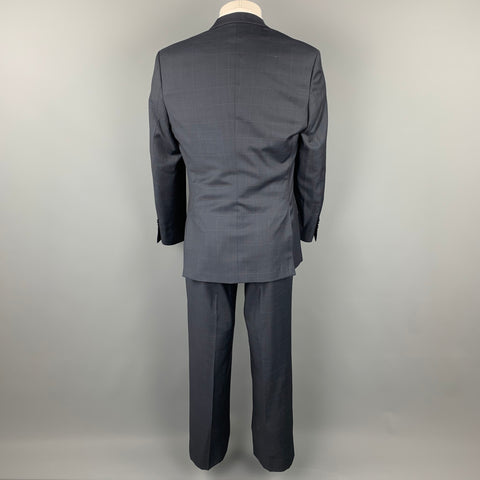 ENGLISH LAUNDRY Arrogant Size 40 Navy Plaid Lana Wool Peak Lapel 3 Piece Suit