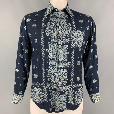 45rpm Size XL Indigo Light Blue Abstract Cotton Long Sleeve Shirt