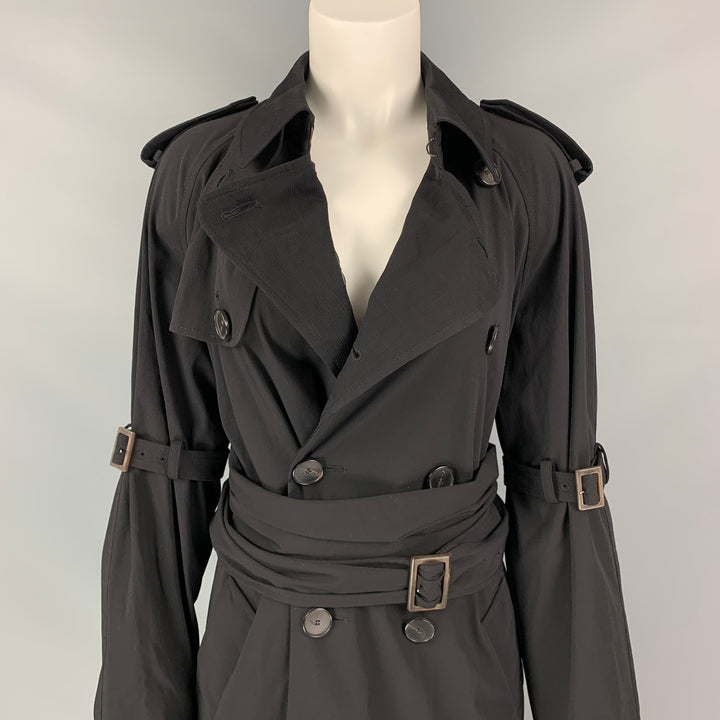 Vintage JEAN PAUL GAULTIER Size 10 Black Wool / Polyamide Double Breasted Trench Coat