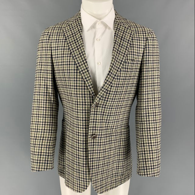 SUIT SUPPLY Size 38 Cream Navy Green Checkered Notch Lapel Sport Coat