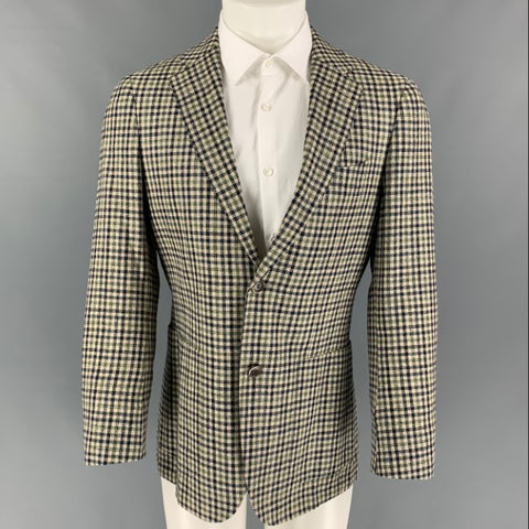 SUIT SUPPLY Talla 38 Abrigo deportivo con solapa de muesca a cuadros, color crema, azul marino y verde