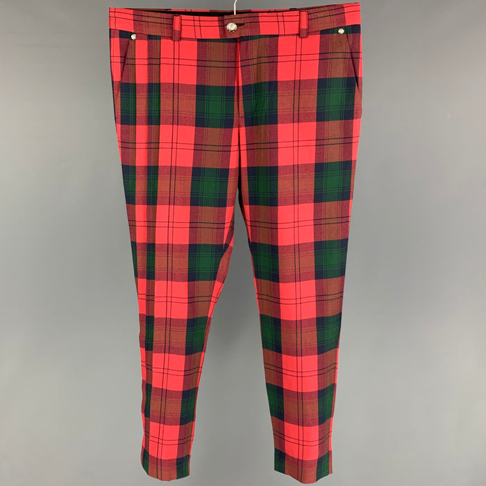 VERSUS by GIANNI VERSACE Size 34 Red Green Plaid Cotton Zip Fly Dress Pants