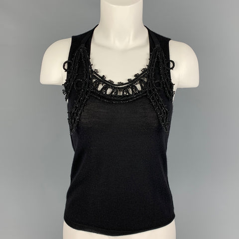 PRADA Size 6 Black Beaded Sleeveless Dress Top
