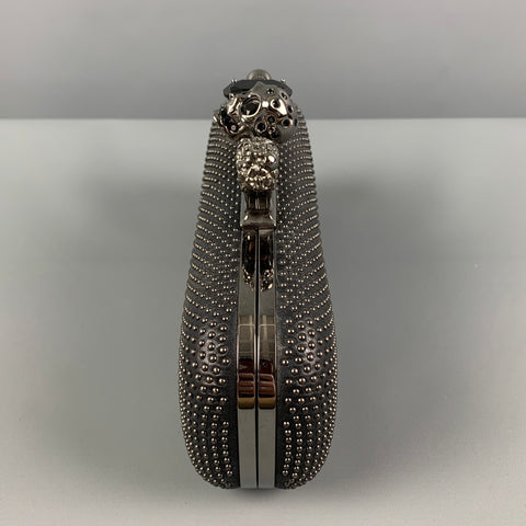 ALEXANDER MCQUEEN Black Silver Studded Leather Metal Knuckle Clutch