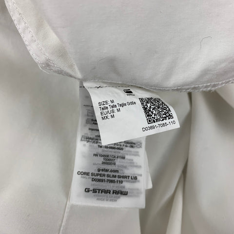 G-STAR RAW Size M White Cotton Super Slim Fit Long Sleeve Shirt