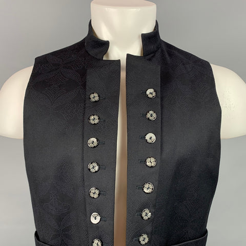 VIVIENNE WESTWOOD HOMBRE Talla 40 Chaleco con frente abierto en mezcla de lana / viscosa con estampado negro