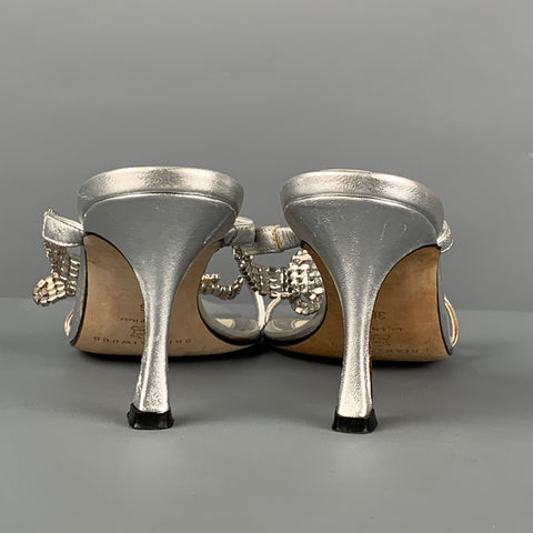 BRIAN ATWOOD Size 6 Silver Leather Rhinestone Strappy Sandals