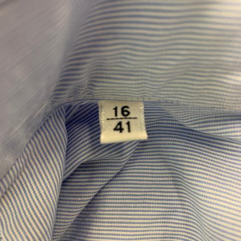 ISAIA Size L Pinstripe Light Blue Cotton Button Up Long Sleeve Shirt