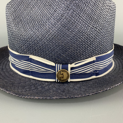 GOORIN BROTHERS Size S Navy Straw Woven Stripe Fedora