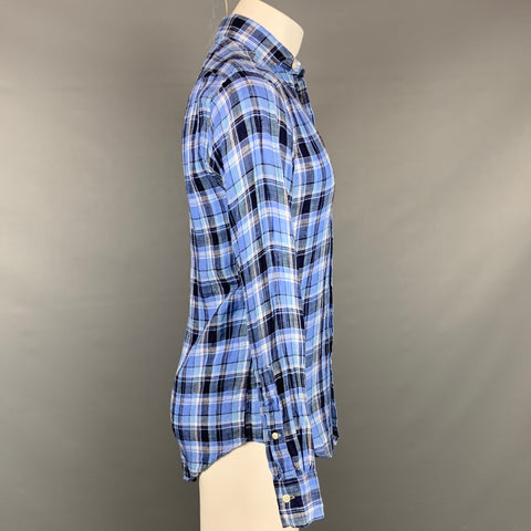 POLO by RALPH LAUREN Size XS Blue Plaid Linen Button Up Long Sleeve Shirt
