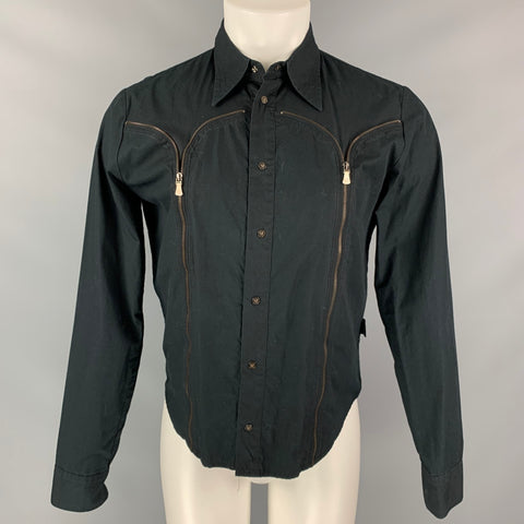 VERSACE JEANS COUTURE Size M Black Cotton Snaps Long Sleeve Shirt